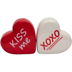 Cosmos Gifts 21064 Ceramic Valentine's Hearts Kiss me & XoXo Salt and Pepper Shakers
