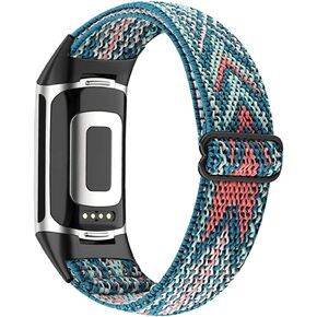 Nylon Elastic Straps Wristbands for Fitbit Charge 5 /Charge 6 Braided Stretchy Bands Adjustable Breathable Replacement Stretchy Nylon Loop Wristband Sport Strap for Women Men