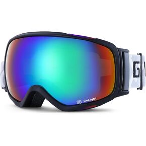OTG Ski Goggles, Over Glasses Ski Goggles for Men Women, Spherical Lens 100% UV Protection Anti Fog OTG Winter Snow Goggles,for Snowmobile Skiing Skating, Brown Lens + Green Revo, YG-48