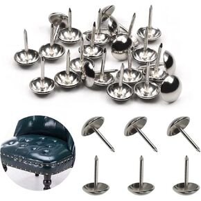 MroMax 100Pcs Upholstery Nails Tacks 0.43" Head Dia Iron Modern Style Metal Round Thumb Push Pins 0.67" Height for Furniture Decoration Chair Hardware Cork Board Sofa Headboards Silver Tone