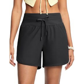Women's 5" High Waisted Tummy Control Swim Board Shorts Quick Dry Swimming Shorts for Women with Liner Pockets