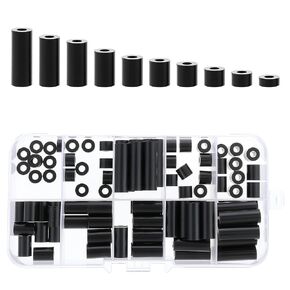 100 PCS أسود نايلون جولة فاصل مجموعة مجموعة المعرف 6.2mm OD 11mm الطول 3 مم 4 مم 5 مم 6 مم 10 مم 15 مم 18 ملم 20 مم من الفواصل البلاستيكية غير المترو