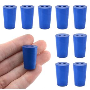 EISCO 10PK Neoprene Stoppers, 2 Holes - ASTM - Size #0-13mm Bottom, 17mm Top, 25mm Length - Suitable for use with Petroleum, Oils & Most Inorganic Acids and Bases