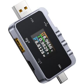 FNIRSI FNAC-28 2 in 1 Type C USB Tester 4-24V 6.5A, LCD Voltage Current Power Tester Digital Multimeter, USB Power Meter with Two Way Current Detection Data Record, QC2.0/QC3.0 USB Cable Tester