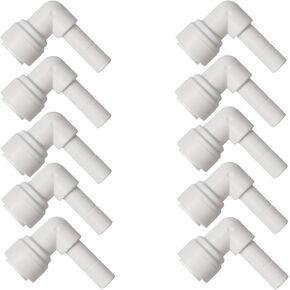 Water Pipe Stem Elbow Connector for 1/4" Tubing 90 degree elbow Push to Connect Plastic Quick Fittings for Reverse Osmosis System(Pack of 10)