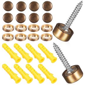 16 Sets Mirror Screws Decorative Caps Cover: Brass Decorative Screws with Caps Screw Covers Caps for Furniture Mirror Fixing