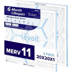 LEVOIT 20x20x1 Air Filter, MERV 11, 6-Month Allergen Defense Pleated 1-Inch Electrostatic AC Furnace Filter, High-Efficiency for Pet, Dust and Smoke, 2 Pack (Actual Size 19.69×19.69×0.79 inches)
