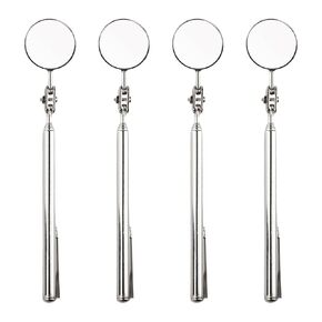 4Pcs Telescoping Inspection Mirror, 33mm Diameter Round Handle Mechanics Mirror Tool with Pocket Clip, 360 Swivel Stainless Steel Mechanic Mirror for Check Observe Vehicle Small Part