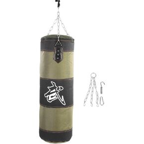 Boxing Training Punch Bag, Canvas Punching Bag Set with Sandbag/Metal Chain/Hook/Carabiner, Perfect for Developing Hand and Foot Technique(Green 80cm)