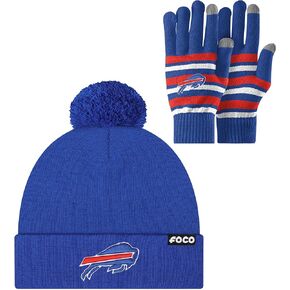 FOCO NFL unisex-adult Nfl Team Logo Adult Stretch Gloves With Winter Knit Hat Pom Beanie Set