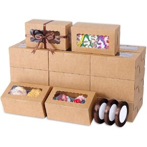 65 PCS Brown Bakery Boxes with Window 6.29x3.54x2.95 Inches Cookie Boxes Small Pastry Boxes for Candy, Cupcake Boxes,Candy Box,Cake Boxes,Treat Boxes,Dessert Boxes,Small Gift Box for Party(Kraft)