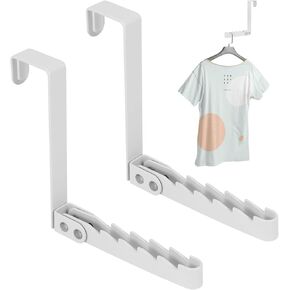 S SUNSBELL 2 Pack Over The Door Clothes Drying Rack, Over Door Clothes Hanger Folding Clothes Drying Rack, Over The Door Hooks Foldable Hangers for Laundry Bathroom Bedroom Travel