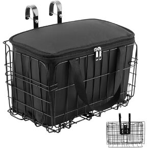 Folding Bike Basket,Folding Rear Bike Basket with Removable Liner Bag,Detchable Front Bike Basket with Handles Easy Installation on Front Handlebar,for Mountain Bike Accessories