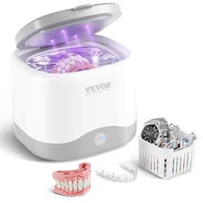 VEVOR Sonic Cleaner for Dentures, 200ML Retainer Cleaner Machine, 30W Cleaning Machine for Dental, Retainer, Aligner, Braces, Mouth Guards, Toothbrush Head, Shaver Head, Jewelry