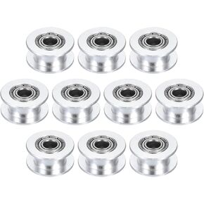 HARFINGTON 10pcs 2GT Idler Pulley 5mm Bore 18mm Dia. 6mm Width Belt Toothless, Silver
