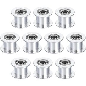 HARFINGTON 10pcs 2GT Idler Pulley 5mm Bore 18mm Dia. 10mm Width Belt Toothless, Silver