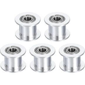 HARFINGTON 5pcs 2GT Idler Pulley 5mm Bore 18mm Dia. 10mm Width Belt Toothless, Silver