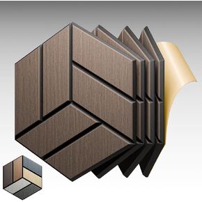 Sonicism 24Pcs Wood Grain Acoustic Panels, 11"X 12"X 0.3"Self-Adhesive Sound Proof Foam Panels, Hexagonal Soundproof Wall Panels for Interior Decor, Sound Absorption for Various Scenes, Black Oak