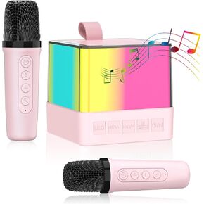 Pink Karaoke Machine 2 Karaoke Microphones for Kids Adults, Portable Bluetooth Karaoke Machine, Karaoke Speaker with Led Lights, Toys for Girls 3-12 Years Old Birthday