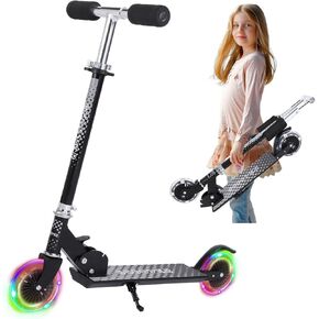 2 Wheel Kick Scooter Toys for Kids Ages 3-12 - Kids Kick Scooters with Led Light Up Wheels & 3 Levels Adjustable Handlebar, Aluminum Alloy Lightweight Foldable