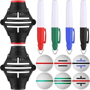 6 Pack Golf Ball Marker Golf Ball Line Marker Tool 360 Degree Triple Line Ball Marker Stencil Tool Golf Accessories for Men with 2 Marking Stencils and 4 Vibrant Colors Golf Ball Marker