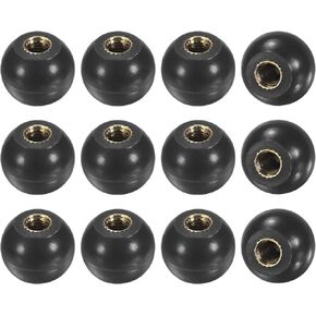 12-Pack Threaded Ball Knobs, M5 Female Thread 16mm Dia. Thermoset Ball Knob for Lathe/Machine/Lawn Mowers, Brass Insert Lever Handle [Black]