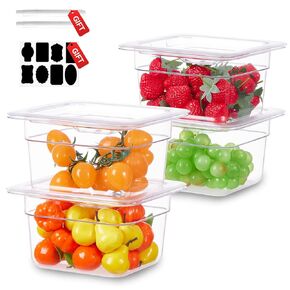 1/6 Size&4 Inch Commercial Food Pan with Lids-[NSF Certified][Hot&Cold Resistant] 4PCS Clear Restaurant Food Storage Containers with Lids, Topping Salad Bar Container (BPA-FREE)