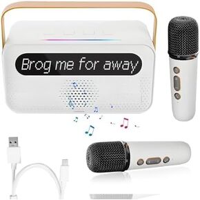 Karaoke Machine for Kids and Adults, Portable Bluetooth Speaker with 2 Wireless Microphone, with Lyrics Display, for TV, Home Party, Kids Gift for Girls Boys Family Party Birthday (White)