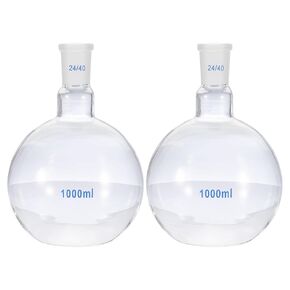 PATIKIL 250ml Boiling Flask, 2Pcs 3.3 Borosilicate Glass Single Neck Flat Bottom Flask with 24/40 Standard Taper Outer Joint for Laboratory, Clear