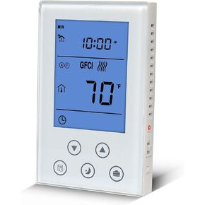 Programmable Thermostat for House Radiant Underfloor Heating, Home Heat Floor Mat Controller Matching Dual-Voltage(120/240v), Dual Sensing(Air and Floor Sensor) Built-in Class A GFCI, Power 3600W