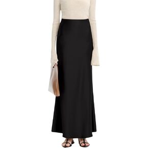 RARITYUS Women’s Silky Satin High Waist Maxi Skirt Elegant Flowy A Line Long Skirt Elastic Bodycon Mermaid Skirt