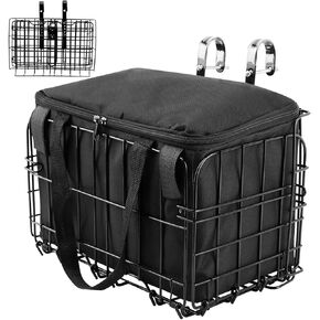 Folding Bike Front Basket Folding Bicycle Basket with Removable Liner Bag Basket for Electric Bike Bike Basket Front/Rear for Adult Carrying Dogs, Pets, Fruit & Grocery Black