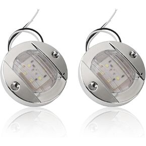 NIIIYTYB 2Pcs Boat Deck Lights Marine LED Waterproof Courtesy Lights for Boats 3" Round Chrome Transom Mount Stern Anchor Navigation Lights IP67 Waterproof White LED Deck Lights for Night Fishing 12V