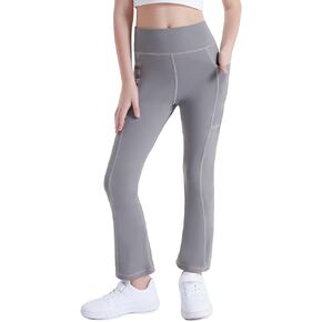 DIPUG Girls Flare Leggings Yoga Pants with Side Pockets Extra Stretch Ideal for Dance Jazz Sports and Everyday Wear