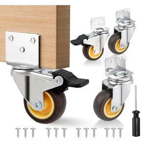 HOD Side Mount Casters, 1 Inch L-Shaped Small Caster Wheels Set of 4, Furniture Casters 360° Swivel Wheels for Furniture, Table, Baby Bed, Carts Trolley, Cabinet, Loading Capacity 70Lbs