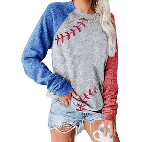 Baseball Shirt for Womens Crewneck Raglan Patchwork Pullover Long Sleeve Baseball Mom Tee Shirts