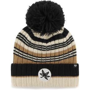 47 Women's Ohio State Buckeyes Natural Barista Cuffed Knit Hat with Pom - NCAA Ladies Cuff Beanie Cap, Black