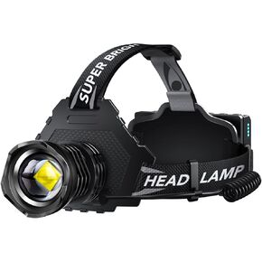FARTIX Rechargeable LED Headlamp 990000 High Lumens, 10 Modes Zoomable Head Lamp, 95 Hours Long Battery Life & 125° Adjustable & IPX7 Waterproof Super Bright Head Light for Outdoor, Camping, Hard Hat