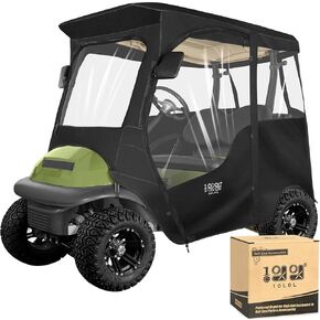 10L0L 2 Passenger Golf Cart Enclosure for Club Car Precedent, All Weather Windproof Waterproof Rain Cover, 4-Sided Clear Window & Roll-up Zipper Door - Black