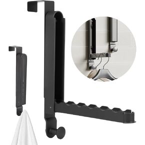 S SUNSBELL Over The Door Hooks Hanger 1pc, Over Door Drying Rack with Retractable Rod, Folding Clothes Drying Rack Over The Door for Laundry Room Bathroom Bedroom Kitchen (Grey, 1 Pack)