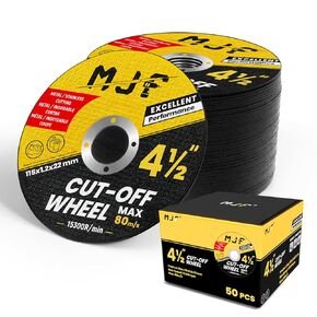 MJF 4 1/2" Cut-Off Wheels 50 Pack, Arbor 7/8", Premium Aluminum Oxide, Fast, Precise Cutting for Metal & Stainless Steel for Angle Grinders