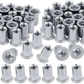 100 Pcs 1/4-20 Aluminum Rivet Nuts, Flange UNC Flat Head Threaded Insert Nuts