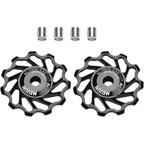 Rear Derailleur Pulley, 1 Pair Quality Ceramic Bearing Wheel Pulley Road Bike Rear Derailleur Roller with Installation Hole Adapter Tubes (11T-Black)