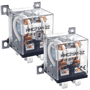 JQX-12F-2Z High Power Relay (Pack of 2) - 8 Pin DC 12V Coil Voltages 30A DPDT, 2NO+2NC, Flame-Retardant Housing, General Purpose