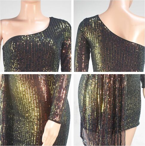 CUTUBLY Sequin Dress for Women Summer Sexy One Shoulder Club Party Birthday Prom Dresses 2024(HY9368-Black-XXL) in Saudi Arabia