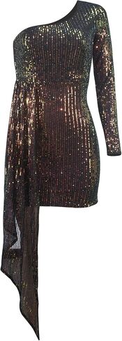 CUTUBLY Sequin Dress for Women Summer Sexy One Shoulder Club Party Birthday Prom Dresses 2024(HY9368-Black-XXL) in Saudi Arabia