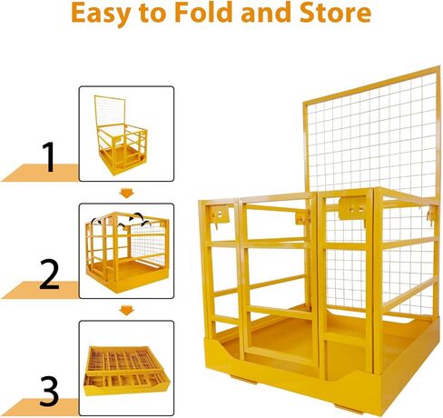 قفص أمان للرافعة الشوكية مقاس 43 بوصة × 45 بوصة، ومنصة عمل للرافعة الشوكية بقدرة 1400 رطل مع حزام أمان، ومنصة جوية قابلة للطي لرفع اللودر in Kuwait