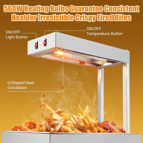 سخان طعام للقلي الفرنسي، محطة تفريغ ضوء تسخين كهربائية من الفولاذ المقاوم للصدأ بقدرة 560 وات، مصباح تسخين الطعام التجاري، سخان طعام للبطاطس المقلية على سطح الطاولة للحفلات والمطبخ والمطاعم in Kuwait