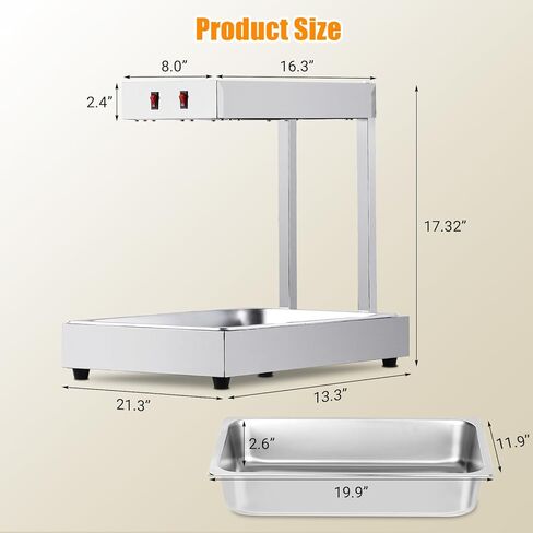 سخان طعام للقلي الفرنسي، محطة تفريغ ضوء تسخين كهربائية من الفولاذ المقاوم للصدأ بقدرة 560 وات، مصباح تسخين الطعام التجاري، سخان طعام للبطاطس المقلية على سطح الطاولة للحفلات والمطبخ والمطاعم in Kuwait