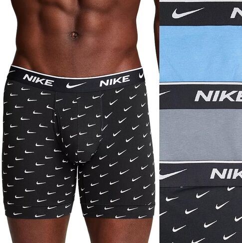 سروال بوكسر أساسي للرجال من Nike (الولايات المتحدة، ألفا، كبير، عادي، عادي، أسود/فولت/فريق برتقالي/جيم رويال) in Kuwait